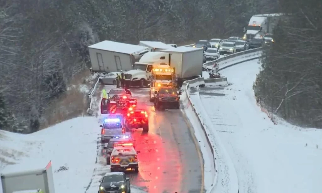 Over 50 Trucks Pile-Up in North Carolina Winter Storm